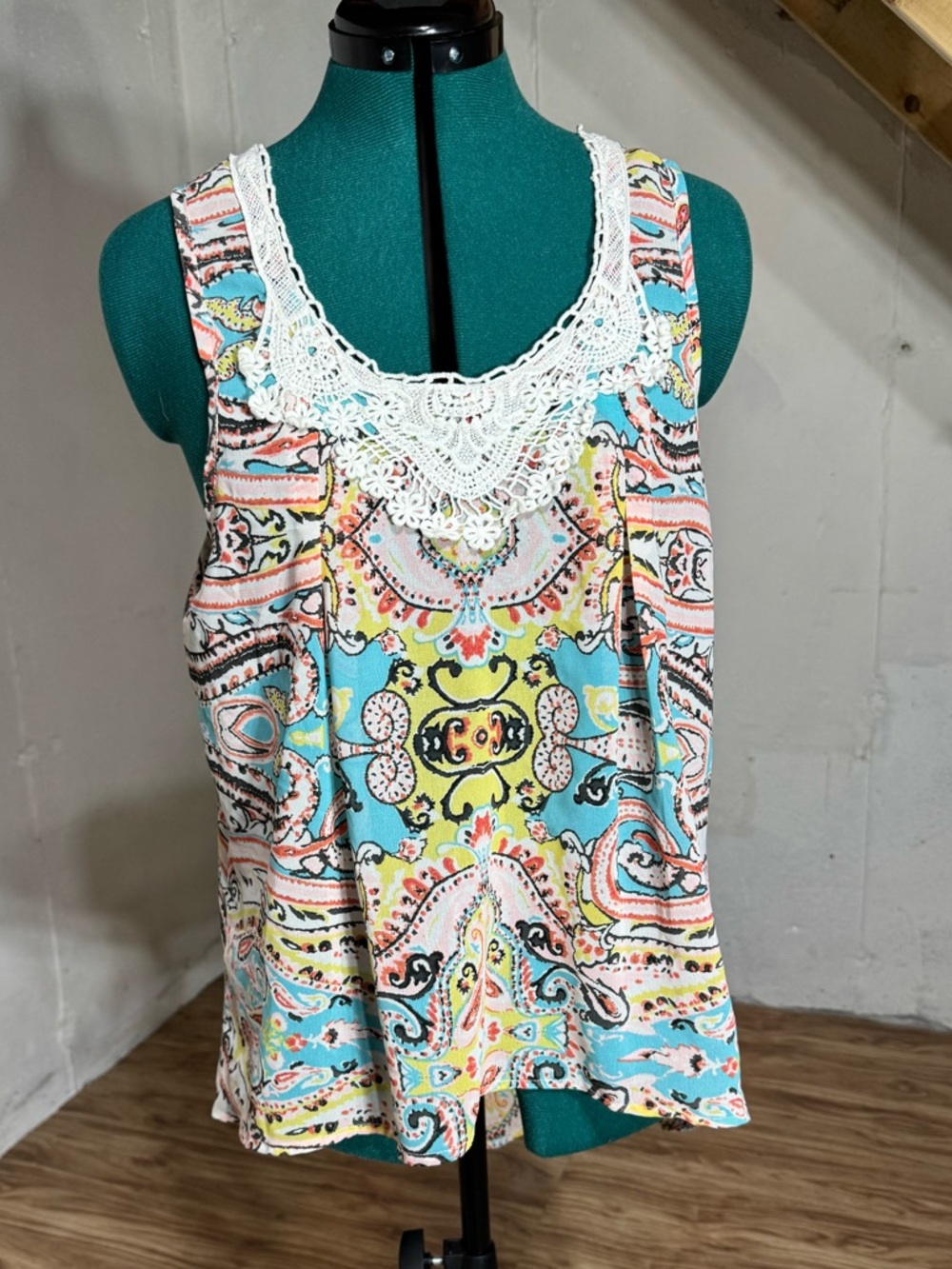 Crochet-Trim Multicolor Paisley Tank Top - Women